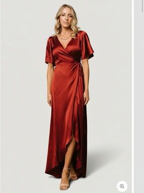 Terracotta Satin Wrap Maxi Dress